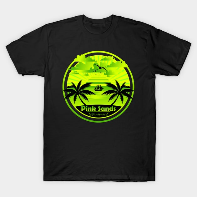 Pink Sands Beach Bahamas, Palm Trees Sunset Summer T-Shirt by Jahmar Anderson